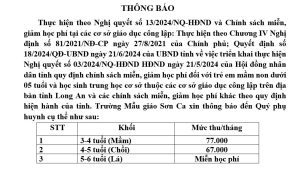 Thông báo miễn giảm học phí